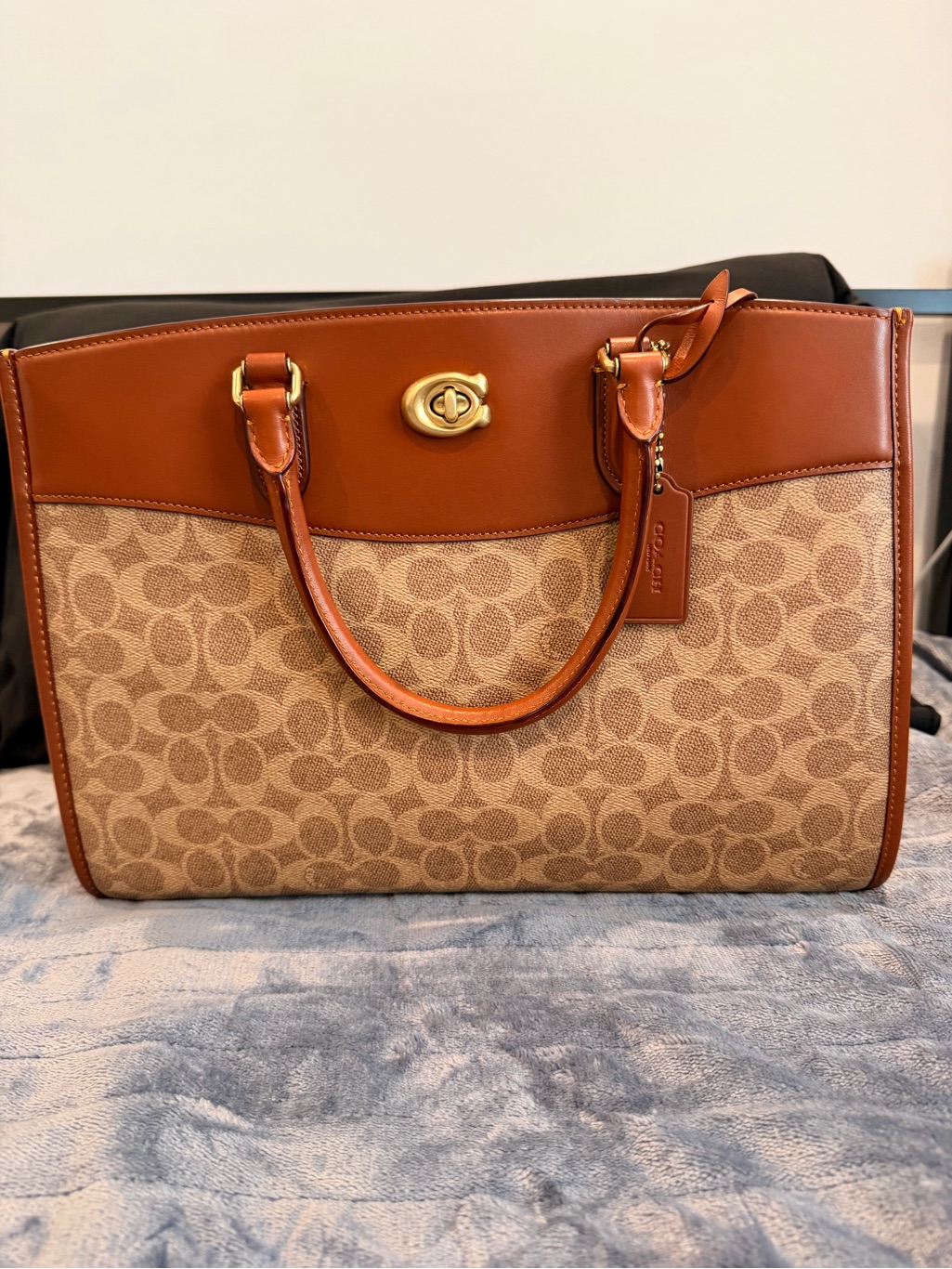 Coach Brooke Tan Signature Canvas Tote With Leather Trim